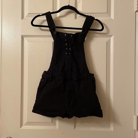 PacSun Black Denim Overall Shorts Stretch / Size 27 - Picture 6 of 10